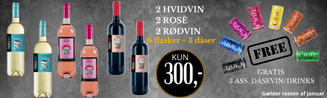 Januar tilbud 6 flasker vin & 4 dåser (Sjælland og Jylland)